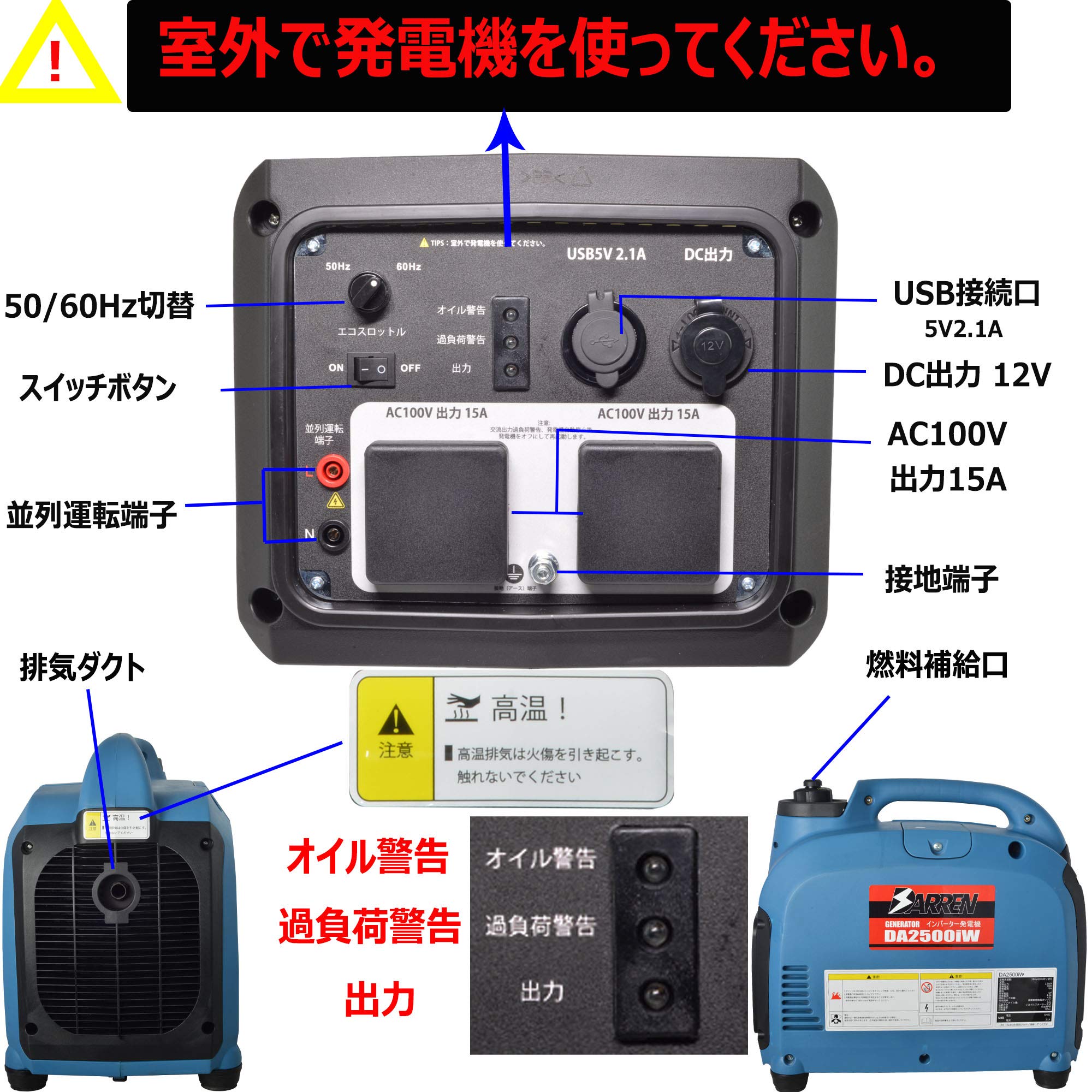 Amazon | Darren da2500i インバーター発電機 自家 軽油 (60db) 最大